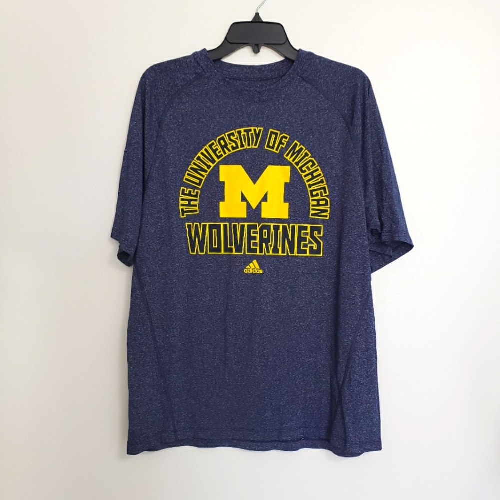 Adidas Shirt Short Sleeve Mens University of Michigan Wolverines Blue Quick Dry